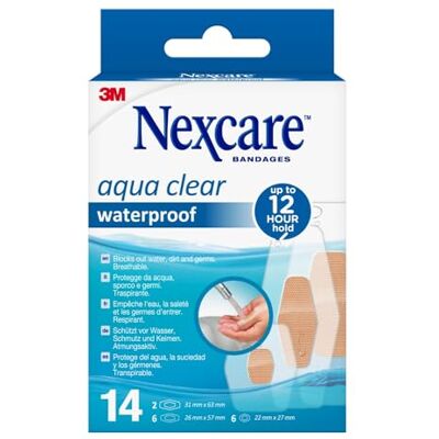 Nexcare Aqua Clear Waterproof Pflaster, Verschiedene Größen, 14 Stück, Wasserresistente Pflaster für Wunden & Kleine Kratzer, Für Erste-Hilfe-Kits Nexcare Aqua Clear Waterproof Pflaster, Verschiedene Größen, 14 Stück, Wasserresistente Pflaster für Wunden & Kleine Kratzer, Für Erste-Hilfe-Kits