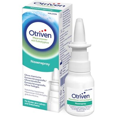 Otriven Meerwasser Nasenspray mit Eukalyptus befreit die verstopfte Nase bei Schnupfen und befeuchtet die Nasenhöhlen durch eine natürlich abschwellende Wirkung, 20 ml Otriven Meerwasser Nasenspray mit Eukalyptus befreit die verstopfte Nase bei Schnupfen und befeuchtet die Nasenhöhlen durch eine natürlich abschwellende Wirkung, 20 ml