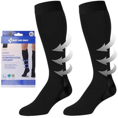 First Aid Only Medizinische Kompressionsstrümpfe SPORT Schwarz XL Stützstrümpfe Klasse I (15-21mmHg) unterstützen schonend bei Lipödem, Cellulite, Krampfadern P-10086 First Aid Only Medizinische Kompressionsstrümpfe SPORT Schwarz XL Stützstrümpfe Klasse I (15-21mmHg) unterstützen schonend bei Lipödem, Cellulite, Krampfadern P-10086