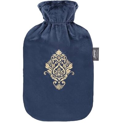 Fashy Wärmflasche mit Bezug, 2 Liter, Marineblau mit Gold-Ornament Fashy Wärmflasche mit Bezug, 2 Liter, Marineblau mit Gold-Ornament