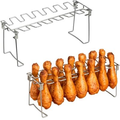 Relaxdays Hähnchenschenkelhalter 2er Set, Edelstahl, knuspriges Geflügel ohne Wenden, Keulenhalter klappbar, Silber Relaxdays Hähnchenschenkelhalter 2er Set, Edelstahl, knuspriges Geflügel ohne Wenden, Keulenhalter klappbar, Silber