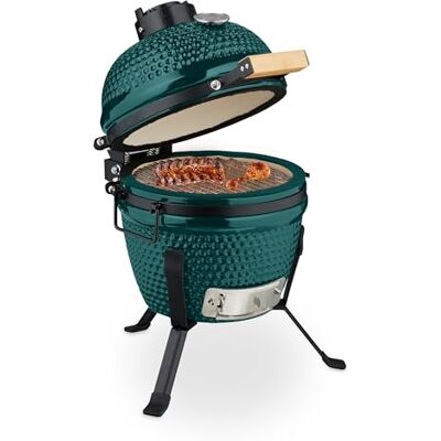 Relaxdays Kamado Grill, Ø 32 cm, Keramikgrill mit Thermometer bis 450°C, BBQ, Grillen, Kochen & Backen, Smoker, grün Relaxdays Kamado Grill, Ø 32 cm, Keramikgrill mit Thermometer bis 450°C, BBQ, Grillen, Kochen & Backen, Smoker, grün