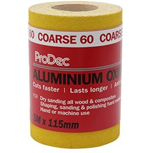 ProDec 5 m Rolle, grob, gelbes Aluminiumoxid-Schleifpapier mit Körnung 60 zum Schleifen von Holz, Farbe, Putz, Spachtelmasse, Metall & mehr; Schleifpapier, kompatibel mit Maschinenschleifern ProDec 5 m Rolle, grob, gelbes Aluminiumoxid-Schleifpapier mit Körnung 60 zum Schleifen von Holz, Farbe, Putz, Spachtelmasse, Metall & mehr; Schleifpapier, kompatibel mit Maschinenschleifern