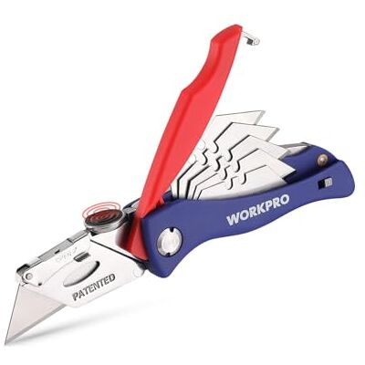 WORKPRO Teppichmesser Faltbares Cuttermesser Universalmesser Inkl. 5 Ersatzklingen, Praktisches Faltbares Cuttermesser für Handwerker WORKPRO Teppichmesser Faltbares Cuttermesser Universalmesser Inkl. 5 Ersatzklingen, Praktisches Faltbares Cuttermesser für Handwerker