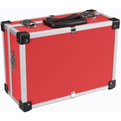 Perel Roter Aluminium Werkzeugkoffer 320 x 230 x 155 mm mit Schlüsselschloss (2 Schlüssel) und Schultergurt, stabiler Transportkoffer für Werkzeuge, Laptop und Kamera Perel Roter Aluminium Werkzeugkoffer 320 x 230 x 155 mm mit Schlüsselschloss (2 Schlüssel) und Schultergurt, stabiler Transportkoffer für Werkzeuge, Laptop und Kamera