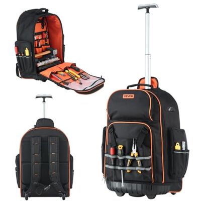 VEVOR Werkzeugrucksack mit Rollen, 50 kg Tragkraft, 72 Taschen, Werkzeugtasche, verstellbarer Teleskopgriff & stabile Basis, Arbeitsrucksack-Organizer für Bau & Mechanik, 450x275x560 mm VEVOR Werkzeugrucksack mit Rollen, 50 kg Tragkraft, 72 Taschen, Werkzeugtasche, verstellbarer Teleskopgriff & stabile Basis, Arbeitsrucksack-Organizer für Bau & Mechanik, 450x275x560 mm
