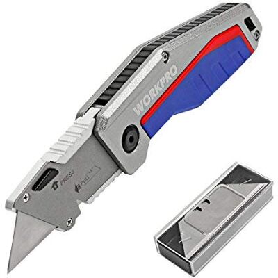 WORKPRO Klappbares Schnellwechsel-Cuttermesser mit 10 Ersatzklingen Universalmesser für Präzises Schneiden, Teppichmesser mit Komfortgriff, Geeignet für Karton WORKPRO Klappbares Schnellwechsel-Cuttermesser mit 10 Ersatzklingen Universalmesser für Präzises Schneiden, Teppichmesser mit Komfortgriff, Geeignet für Karton