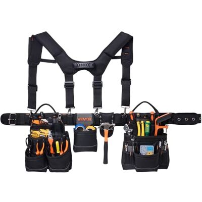 VEVOR Werkzeuggürtel, Handwerkergürtel mit 19 Taschen & Hosenträgern, Werkzeughalter, Hammerhalter für Elektriker, Schreiner & Bauarbeiter, Schürzenorganizer, verstellbar von 800 bis 1310 mm VEVOR Werkzeuggürtel, Handwerkergürtel mit 19 Taschen & Hosenträgern, Werkzeughalter, Hammerhalter für Elektriker, Schreiner & Bauarbeiter, Schürzenorganizer, verstellbar von 800 bis 1310 mm