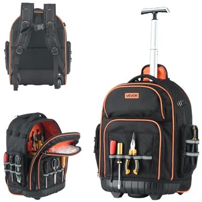 VEVOR Werkzeugrucksack mit Rollen, 50 kg Tragkraft, 45 Taschen, Werkzeugtasche, verstellbarer Teleskopgriff und stabile Basis, Arbeitsrucksack-Organizer für Bau und Mechanik, 440x250x480 mm VEVOR Werkzeugrucksack mit Rollen, 50 kg Tragkraft, 45 Taschen, Werkzeugtasche, verstellbarer Teleskopgriff und stabile Basis, Arbeitsrucksack-Organizer für Bau und Mechanik, 440x250x480 mm