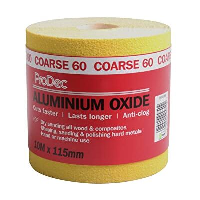 ProDec 10 m Rolle, grob, gelbes Aluminiumoxid-Schleifpapier mit Körnung zum Schleifen von Holz, Farbe, Putz, Spachtelmasse, Metall & mehr, Schleifpapier, kompatibel mit Maschinenschleifern ProDec 10 m Rolle, grob, gelbes Aluminiumoxid-Schleifpapier mit Körnung zum Schleifen von Holz, Farbe, Putz, Spachtelmasse, Metall & mehr, Schleifpapier, kompatibel mit Maschinenschleifern
