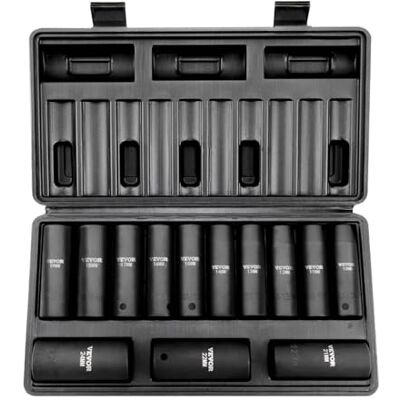 VEVOR Profi Steckschlüsselsatz CR-V-legierter Stahl 13-tlg Steckschlüssel Satz 10-24 mm Tiefe Stecknüsse Schlagschrauber, HRC 42-48 Steckschlüssel inkl Werkzeugkoffer, Metrisch Schraubenausdreher VEVOR Profi Steckschlüsselsatz CR-V-legierter Stahl 13-tlg Steckschlüssel Satz 10-24 mm Tiefe Stecknüsse Schlagschrauber, HRC 42-48 Steckschlüssel inkl Werkzeugkoffer, Metrisch Schraubenausdreher