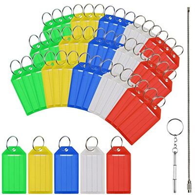 MEZOOM 50x Schlüssel Schilder Set, Kunststoff Schlüsselanhänger ID Label Tags zum Beschriften in sortiert Farben mit Stahldraht + Werkzeug Tool MEZOOM 50x Schlüssel Schilder Set, Kunststoff Schlüsselanhänger ID Label Tags zum Beschriften in sortiert Farben mit Stahldraht + Werkzeug Tool