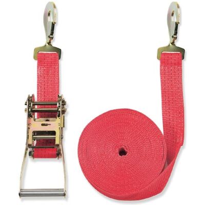 Braun Spanngurt 5000 daN, zweiteilig, für Profis nach DIN EN 12195-2, Farbe Rot, 8 M Länge, 50 mm Bandbreite, mit Ratsche und Gedrehten Karabinerhaken Braun Spanngurt 5000 daN, zweiteilig, für Profis nach DIN EN 12195-2, Farbe Rot, 8 M Länge, 50 mm Bandbreite, mit Ratsche und Gedrehten Karabinerhaken