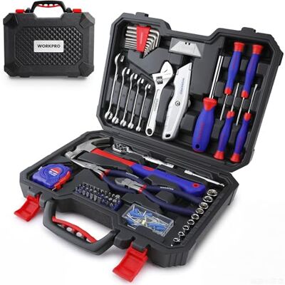 WORKPRO Werkzeugset 160 tlg., Werkzeugkoffer gefüllt inklusive Schraubendreher, Schraubenschlüssel, Hammer, Maßband, Sechskantschlüssel, Handwerkzeuge für Haushalt, Garage WORKPRO Werkzeugset 160 tlg., Werkzeugkoffer gefüllt inklusive Schraubendreher, Schraubenschlüssel, Hammer, Maßband, Sechskantschlüssel, Handwerkzeuge für Haushalt, Garage