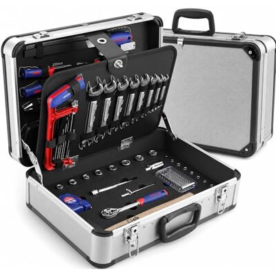 WORKPRO Werkzeugkoffer gefüllt Aluminum Haushalt Werkzeugkiste, Steckschlüssel-Satz Gabelschlüssel Universal Alu Werkzeugkiste 119-teilig WORKPRO Werkzeugkoffer gefüllt Aluminum Haushalt Werkzeugkiste, Steckschlüssel-Satz Gabelschlüssel Universal Alu Werkzeugkiste 119-teilig