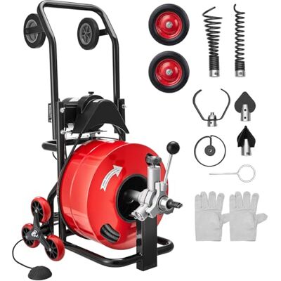 VEVOR Rohrreinigungsmaschine φ19 mm x 30 m, Reinigungsspirale mit Automatischer Zufuhr, Mehrradkombination, 6 Schneidwerkzeugen & Pneumatischem Fußschalter für Rohrdurchmesser von 100 bis 200 mm VEVOR Rohrreinigungsmaschine φ19 mm x 30 m, Reinigungsspirale mit Automatischer Zufuhr, Mehrradkombination, 6 Schneidwerkzeugen & Pneumatischem Fußschalter für Rohrdurchmesser von 100 bis 200 mm
