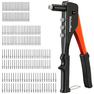 ValueMax Nietzange Set 4-in-1, Blindnietzange Handnietzange mit 200 Nieten in 4 Größen 2,4 mm, 3,2 mm, 4,0 mm, 4,8 mm, Nietwerkzeug für Heimwerker ValueMax Nietzange Set 4-in-1, Blindnietzange Handnietzange mit 200 Nieten in 4 Größen 2,4 mm, 3,2 mm, 4,0 mm, 4,8 mm, Nietwerkzeug für Heimwerker