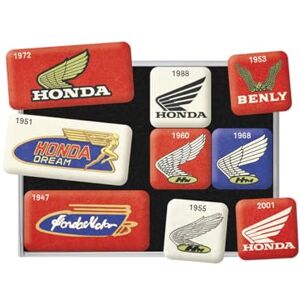ART Retro Kühlschrank-Magnete, 9 Stück, Honda MC – Logo Evolution – Geschenk-Idee für Honda-Zubehör Fans, Magnetset für Magnettafel, Vintage Design ART Retro Kühlschrank-Magnete, 9 Stück, Honda MC – Logo Evolution – Geschenk-Idee für Honda-Zubehör Fans, Magnetset für Magnettafel, Vintage Design