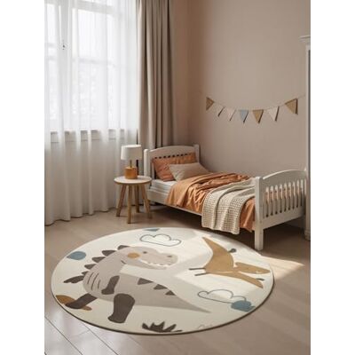 Hanse Home Adventures Kinderteppich Rund Dino Kinderzimmerteppich Dinosaurier, Dschungle Motiv, Spielteppich, Junge, Mädchen, Teppich Kinderzimmer, Wohnzimmer Creme Mulitfarben, Ø 160 cm Hanse Home Adventures Kinderteppich Rund Dino Kinderzimmerteppich Dinosaurier, Dschungle Motiv, Spielteppich, Junge, Mädchen, Teppich Kinderzimmer, Wohnzimmer Creme Mulitfarben, Ø 160 cm