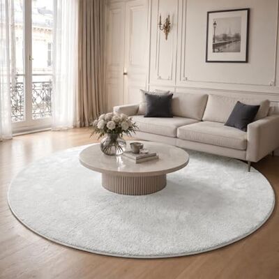 VOUNOT ® Teppich Wohnzimmer rund Ø 200 cm, mit rutschfeste Rückseite & Antirutschmatte, Kuscheliger Kurzflor Flauschig Teppiche Gegend für Schlafzimmer Kinderzimmer Esszimmer, Creme VOUNOT ® Teppich Wohnzimmer rund Ø 200 cm, mit rutschfeste Rückseite & Antirutschmatte, Kuscheliger Kurzflor Flauschig Teppiche Gegend für Schlafzimmer Kinderzimmer Esszimmer, Creme
