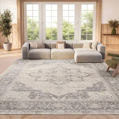 Safavieh Traditionell Teppich für Wohnzimmer, Esszimmer, Schlafzimmer Brentwood Collection, Kurzer Flor, Creme und Grau, 240 X 300 cm Safavieh Traditionell Teppich für Wohnzimmer, Esszimmer, Schlafzimmer Brentwood Collection, Kurzer Flor, Creme und Grau, 240 X 300 cm