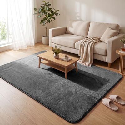 VOUNOT ® Teppich Wohnzimmer 160x230 cm, mit rutschfeste Rückseite & Antirutschmatte, Kuscheliger Kurzflor Flauschig Teppiche Gegend für Schlafzimmer Kinderzimmer Esszimmer, Anthrazit VOUNOT ® Teppich Wohnzimmer 160x230 cm, mit rutschfeste Rückseite & Antirutschmatte, Kuscheliger Kurzflor Flauschig Teppiche Gegend für Schlafzimmer Kinderzimmer Esszimmer, Anthrazit
