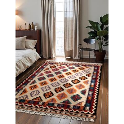 Hanse Home Afghan Kelim Teppich Kian Bunter Traditioneller Teppich Handgewebt, Wolle & Baumwolle Afghanischer Stil Oriental mit Fransen für Wohnzimmer, Schlafzimmer Creme Multi, 200x290 cm Hanse Home Afghan Kelim Teppich Kian Bunter Traditioneller Teppich Handgewebt, Wolle & Baumwolle Afghanischer Stil Oriental mit Fransen für Wohnzimmer, Schlafzimmer Creme Multi, 200x290 cm