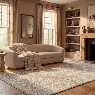 Safavieh Zeitgenössische Teppich für Wohnzimmer, Esszimmer, Schlafzimmer Reflection Collection, Kurzer Flor, Beige und Creme, 183 X 274 cm Safavieh Zeitgenössische Teppich für Wohnzimmer, Esszimmer, Schlafzimmer Reflection Collection, Kurzer Flor, Beige und Creme, 183 X 274 cm