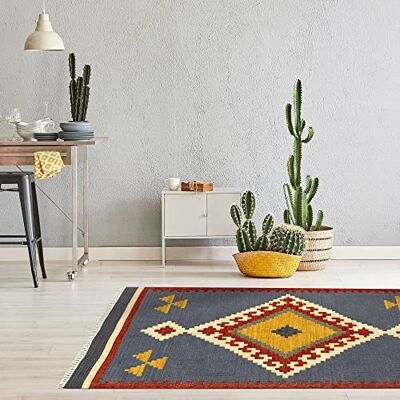 HAMID Kelim Teppich Lori mit Geometrischem Oriental Design 100% Wolle Handgeknüpfter Kelim Flurteppich, Wohnzimmer, Schlafzimmer, Wohnzimmer (D.1, 170x110cm) HAMID Kelim Teppich Lori mit Geometrischem Oriental Design 100% Wolle Handgeknüpfter Kelim Flurteppich, Wohnzimmer, Schlafzimmer, Wohnzimmer (D.1, 170x110cm)