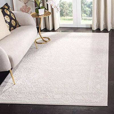 Safavieh Zeitgenössische Teppich für Wohnzimmer, Esszimmer, Schlafzimmer Reflection Collection, Kurzer Flor, Creme und Elfenbein, 201 X 201 cm Safavieh Zeitgenössische Teppich für Wohnzimmer, Esszimmer, Schlafzimmer Reflection Collection, Kurzer Flor, Creme und Elfenbein, 201 X 201 cm