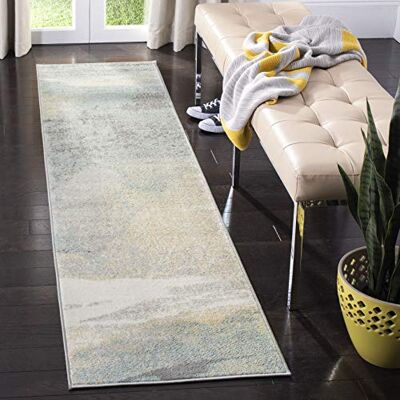 Safavieh Abstrakt Teppich für Wohnzimmer, Esszimmer, Schlafzimmer Jasper Collection, Kurzer Flor, Grau und Gold, 80 x 180 cm Safavieh Abstrakt Teppich für Wohnzimmer, Esszimmer, Schlafzimmer Jasper Collection, Kurzer Flor, Grau und Gold, 80 x 180 cm