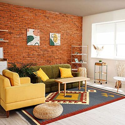 HAMID Kelim Teppich Lori mit Geometrischem Oriental Design 100% Wolle Handgeknüpfter Kelim Flurteppich, Wohnzimmer, Schlafzimmer, Wohnzimmer (D.1, 230x160cm) HAMID Kelim Teppich Lori mit Geometrischem Oriental Design 100% Wolle Handgeknüpfter Kelim Flurteppich, Wohnzimmer, Schlafzimmer, Wohnzimmer (D.1, 230x160cm)