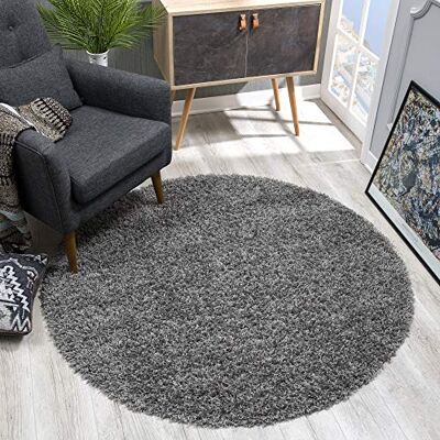 SANAT Teppich Rund Grau Hochflor, Langflor Modern Teppiche fürs Wohnzimmer, Schlafzimmer, Esszimmer oder Kinderzimmer, Größe: 80x80 cm SANAT Teppich Rund Grau Hochflor, Langflor Modern Teppiche fürs Wohnzimmer, Schlafzimmer, Esszimmer oder Kinderzimmer, Größe: 80x80 cm