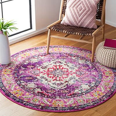 Safavieh Boho Teppich für Wohnzimmer, Esszimmer, Schlafzimmer Monaco Collection, Kurzer Flor, Violett und Fuchsia, 120 x 120 cm Safavieh Boho Teppich für Wohnzimmer, Esszimmer, Schlafzimmer Monaco Collection, Kurzer Flor, Violett und Fuchsia, 120 x 120 cm