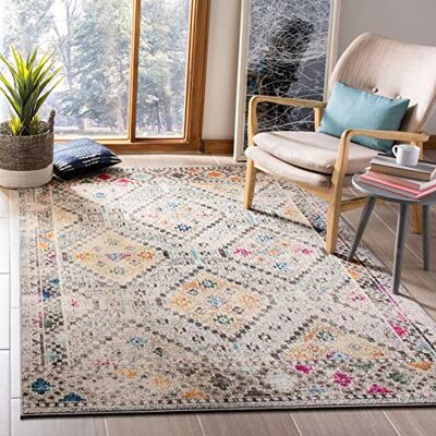 Safavieh Boho Teppich für Wohnzimmer, Esszimmer, Schlafzimmer Madison Collection, Kurzer Flor, Grau und Gelb, 122 X 183 cm Safavieh Boho Teppich für Wohnzimmer, Esszimmer, Schlafzimmer Madison Collection, Kurzer Flor, Grau und Gelb, 122 X 183 cm