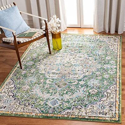 Safavieh Boho Teppich für Wohnzimmer, Esszimmer, Schlafzimmer Madison Collection, Kurzer Flor, Silber und Elfenbein, 120 x 120 cm Safavieh Boho Teppich für Wohnzimmer, Esszimmer, Schlafzimmer Madison Collection, Kurzer Flor, Silber und Elfenbein, 120 x 120 cm