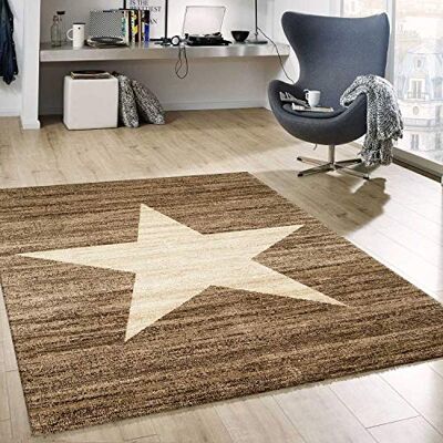 VIMODA Stern Muster Teppich Braun Beige Stylish Accessoire, Maße:80x150 cm VIMODA Stern Muster Teppich Braun Beige Stylish Accessoire, Maße:80x150 cm