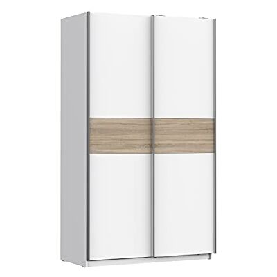 Forte WINNER PLUS Schrank 120, Kleiderschrank, Schwebetürenschrank Skandinavisch, Schalfzimmerschrank 2-türig Einlegeböden Kleiderstange, Weiß / Sonoma Eiche, 120 cm breit x 210 cm hoch x 61 cm tief Forte WINNER PLUS Schrank 120, Kleiderschrank, Schwebetürenschrank Skandinavisch, Schalfzimmerschrank 2-türig Einlegeböden Kleiderstange, Weiß / Sonoma Eiche, 120 cm breit x 210 cm hoch x 61 cm tief