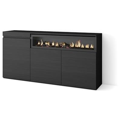 Skraut Home Sideboard, Highboard Kommode, Komodenschrank 150x75x35cm 3 Türen Elektrokamin. Maße Moderner Stil Schwarz Skraut Home Sideboard, Highboard Kommode, Komodenschrank 150x75x35cm 3 Türen Elektrokamin. Maße Moderner Stil Schwarz
