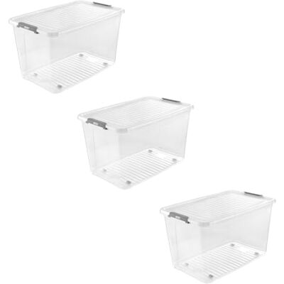 keeeper leo 3x Aufbewahrungsbox mit Deckel und Rollen, 56 L, 59 x 38 x 35,5 cm, Clipbox, Transparent keeeper leo 3x Aufbewahrungsbox mit Deckel und Rollen, 56 L, 59 x 38 x 35,5 cm, Clipbox, Transparent