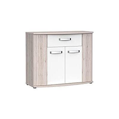 Forte Rondino Kommode mit 2 Türen und 1 Schublade, Holzwerkstoff, Sandeiche mit Weiß Hochglanz, 43 x 99,7 x 81,5 cm Forte Rondino Kommode mit 2 Türen und 1 Schublade, Holzwerkstoff, Sandeiche mit Weiß Hochglanz, 43 x 99,7 x 81,5 cm