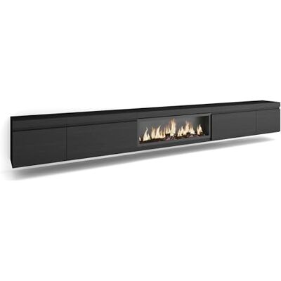 Skraut Home TV-Schrank, Lowboard für Wohnzimmer und Esszimmer 368x45x35 Elektrokamin XXL Hängend Moderner Stil Schwarz Skraut Home TV-Schrank, Lowboard für Wohnzimmer und Esszimmer 368x45x35 Elektrokamin XXL Hängend Moderner Stil Schwarz