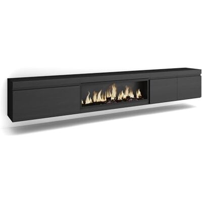 Skraut Home TV-Schrank, Lowboard für Wohnzimmer und Esszimmer 288x45x35 cm Für großformatiges TV Elektrokamin XXL Hängend Moderner Stil Schwarz Skraut Home TV-Schrank, Lowboard für Wohnzimmer und Esszimmer 288x45x35 cm Für großformatiges TV Elektrokamin XXL Hängend Moderner Stil Schwarz