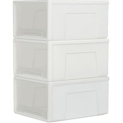 Cetomo 50L*3 Schubladenbox, Kunststoff Aufbewahrungsbox mit Schubladen, Stapelbar Schubladenschrank für Kleiderschrank, Schlafzimmer, Wohnheim, Büro, Leicht zu ziehen, Weiß & Transparent, 50L-3er Set Cetomo 50L*3 Schubladenbox, Kunststoff Aufbewahrungsbox mit Schubladen, Stapelbar Schubladenschrank für Kleiderschrank, Schlafzimmer, Wohnheim, Büro, Leicht zu ziehen, Weiß & Transparent, 50L-3er Set