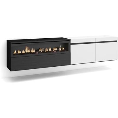Skraut Home TV-Schrank, Lowboard für Wohnzimmer und Esszimmer 200x45x35cm Für TV-Geräte bis zu 80" Elektrokamin. Maße Hängend Moderner Stil Weiß und Schwarz Skraut Home TV-Schrank, Lowboard für Wohnzimmer und Esszimmer 200x45x35cm Für TV-Geräte bis zu 80" Elektrokamin. Maße Hängend Moderner Stil Weiß und Schwarz