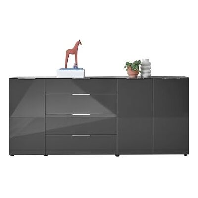 Stella Trading Sideboard Kommode SANTORIN Anthrazit mit Glasfront, Schrank Korpus in Anthrazit mit Oberboden in Glas und Schubladen für Ihren Wohnbereich 226 x 99 x 40 cm (B/H/T) Stella Trading Sideboard Kommode SANTORIN Anthrazit mit Glasfront, Schrank Korpus in Anthrazit mit Oberboden in Glas und Schubladen für Ihren Wohnbereich 226 x 99 x 40 cm (B/H/T)