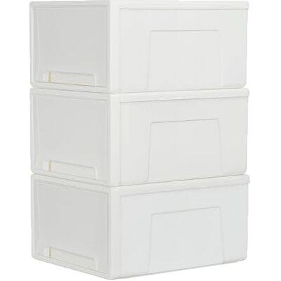 Cetomo 50L*3 Schubladenbox, Kunststoff Aufbewahrungsbox mit Schubladen, Stapelbar Schubladenschrank für Kleiderschrank, Schlafzimmer, Wohnheim, Büro, Leicht zu ziehen, Weiß, 50L-3er Set Cetomo 50L*3 Schubladenbox, Kunststoff Aufbewahrungsbox mit Schubladen, Stapelbar Schubladenschrank für Kleiderschrank, Schlafzimmer, Wohnheim, Büro, Leicht zu ziehen, Weiß, 50L-3er Set