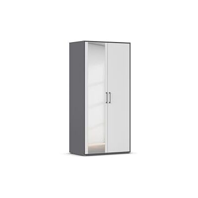 Rauch Möbel Hamilton, Kleiderschrank für Schlafzimmer, Wohnzimmer, Kinderzimmer, Flur, Garderobe, 2-türig, mit Spiegel, Farbe Weiß/Grau metallic, Schwarz, Breite 93 cm Rauch Möbel Hamilton, Kleiderschrank für Schlafzimmer, Wohnzimmer, Kinderzimmer, Flur, Garderobe, 2-türig, mit Spiegel, Farbe Weiß/Grau metallic, Schwarz, Breite 93 cm