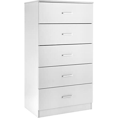 Baroni Home Kommode 5 Schubladen aus Melamin, Schrank für Schlafzimmer oder Wohnzimmer, moderner weißer Schrank 60x40x110 cm Baroni Home Kommode 5 Schubladen aus Melamin, Schrank für Schlafzimmer oder Wohnzimmer, moderner weißer Schrank 60x40x110 cm