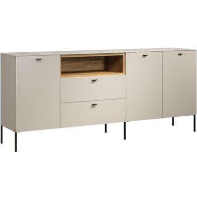 Matelpro trendteam smart living Sao Paulo Sideboard Kashmir (Beige)/Evoke Eiche Kommode mit Soft-Close Funktion 197 x 85 x 42 cm Schwarze Metallgriffe und -Füße Matelpro trendteam smart living Sao Paulo Sideboard Kashmir (Beige)/Evoke Eiche Kommode mit Soft-Close Funktion 197 x 85 x 42 cm Schwarze Metallgriffe und -Füße